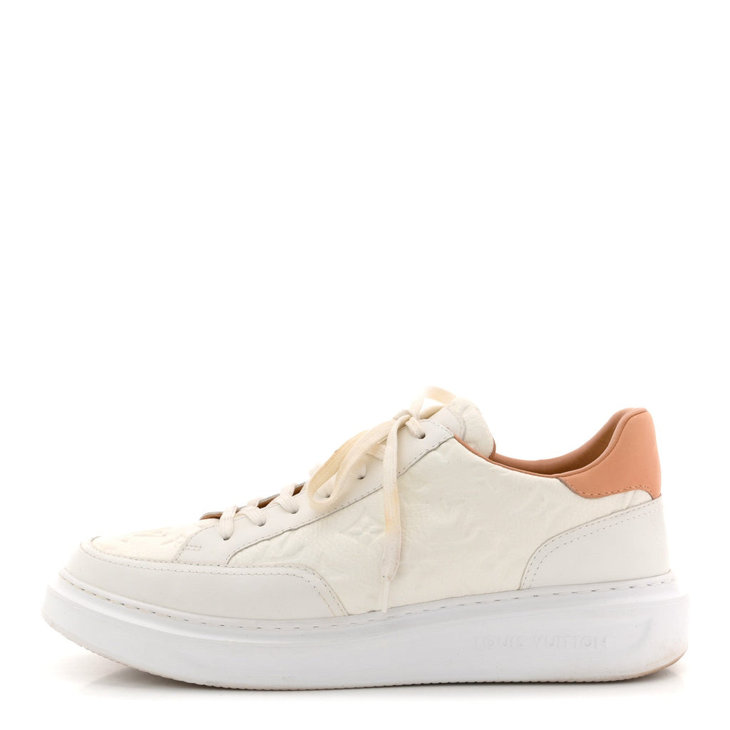 Louis Vuitton Grained Calfskin Embossed Monogram Mens Beverly Hills Sneakers 8.5 White