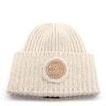 Chanel Wool Cashmere Sheepskin Shearling CC Patch Beanie Hat  Ecru Dark Beige