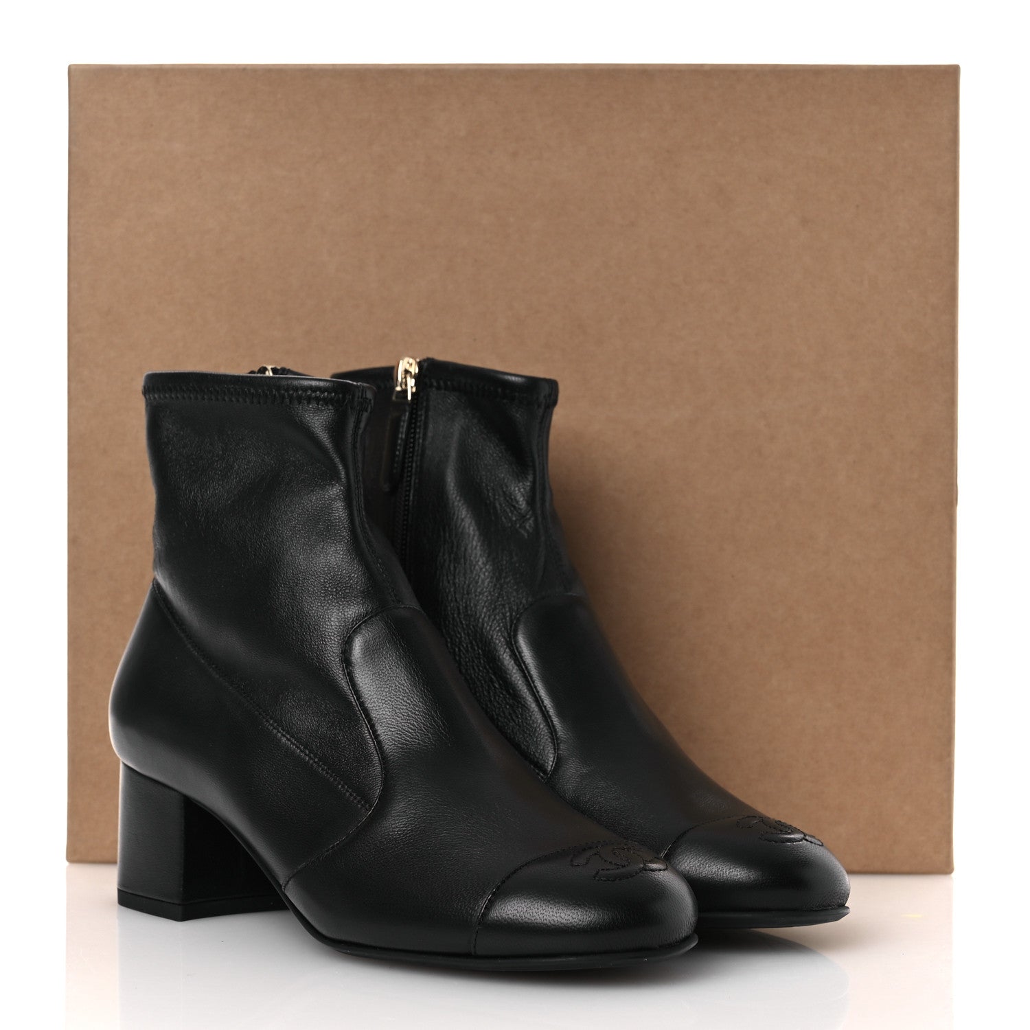 Chanel Stretch Lambskin Cap Toe CC Short Boots 36.5 Black