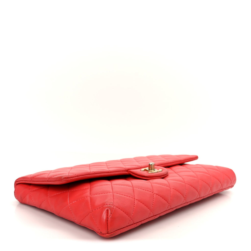 Chanel Lambskin Quilted Flap Clutch Red