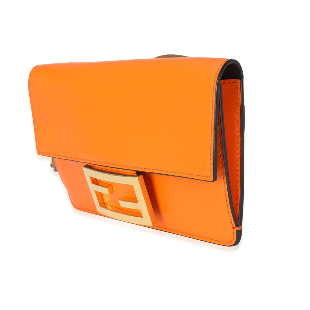FENDI Orange Calfskin Mini Flat Baguette with Brown 'Strap You' Strap