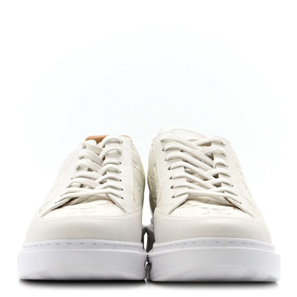 Louis Vuitton Grained Calfskin Embossed Monogram Mens Beverly Hills Sneakers 8.5 White