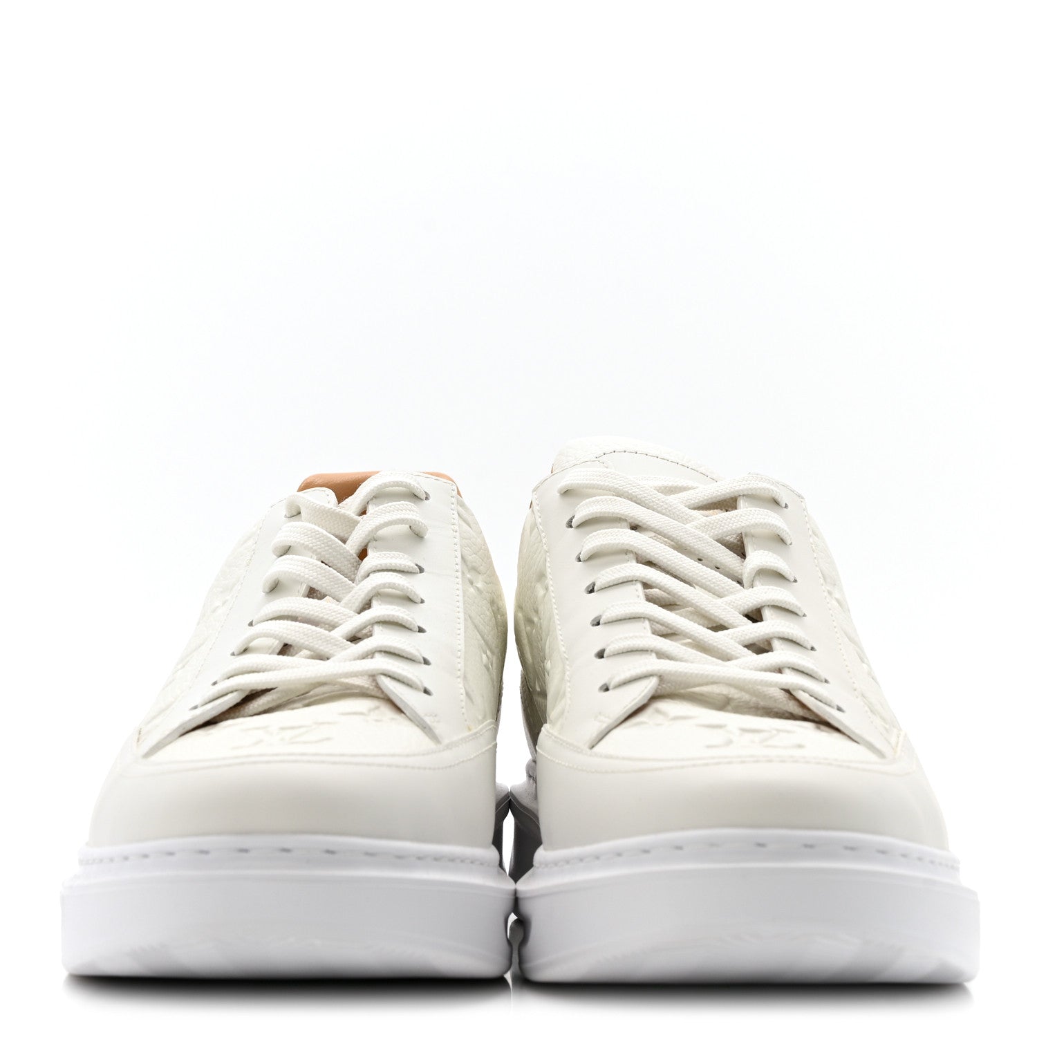 Louis Vuitton Grained Calfskin Embossed Monogram Mens Beverly Hills Sneakers 8.5 White