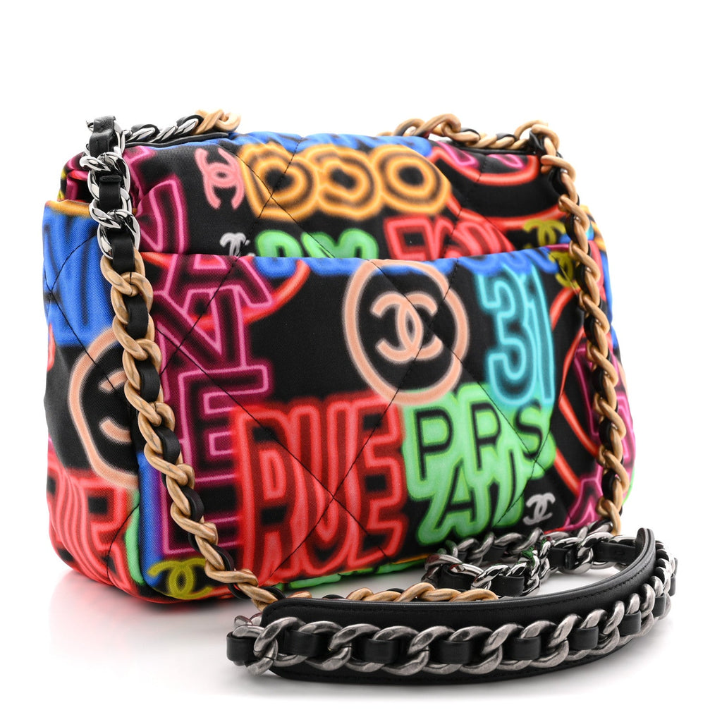 Chanel Fabric Printed Medium Chanel 19 Flap Black Multicolor