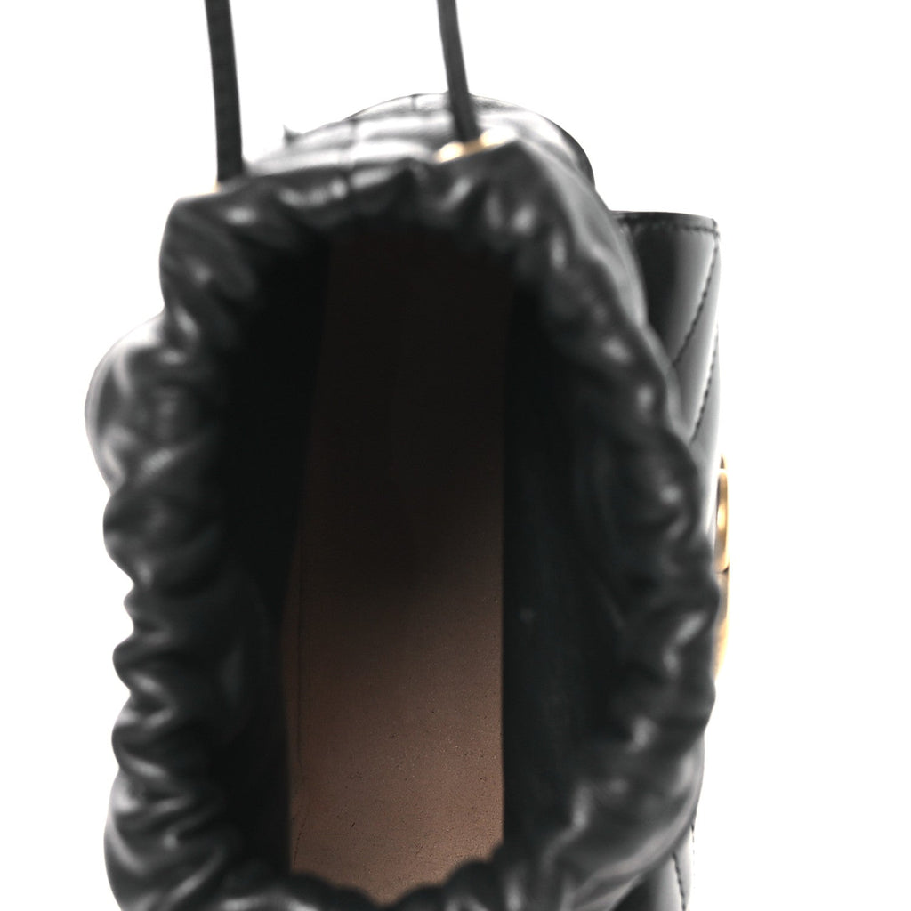 Gucci Calfskin Matelasse Front Pocket Mini GG Marmont Bucket Bag Black