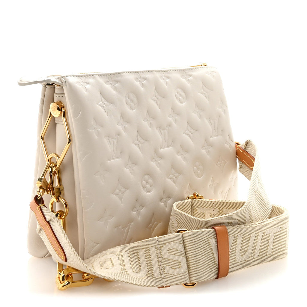 Louis Vuitton Lambskin Embossed Monogram Coussin PM White
