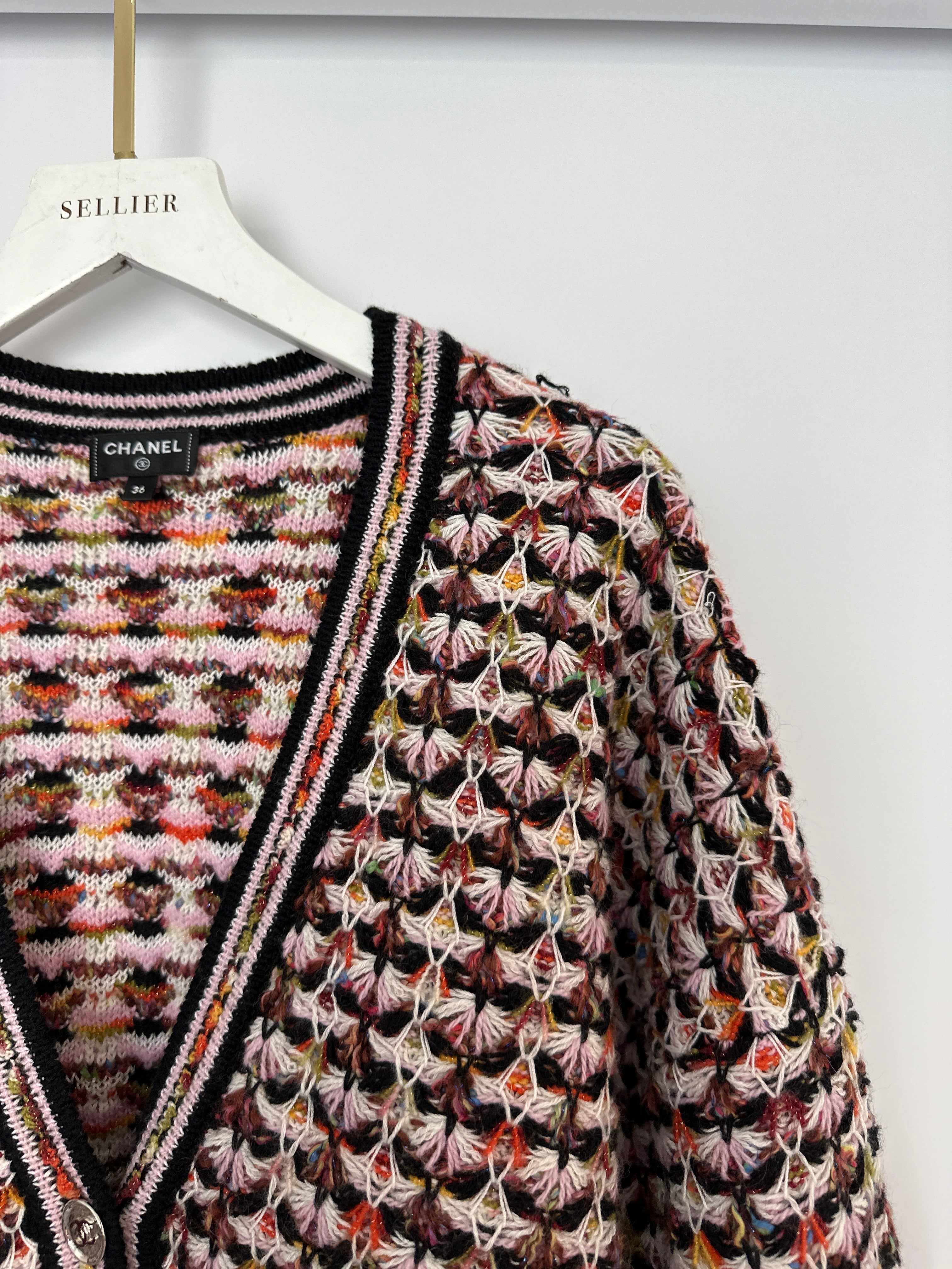 Chanel Multi-Colour Long Sleeve Cashmere Blend Knit Cardigan with Silver CC Logo Buttons Size FR 36 (UK 8)