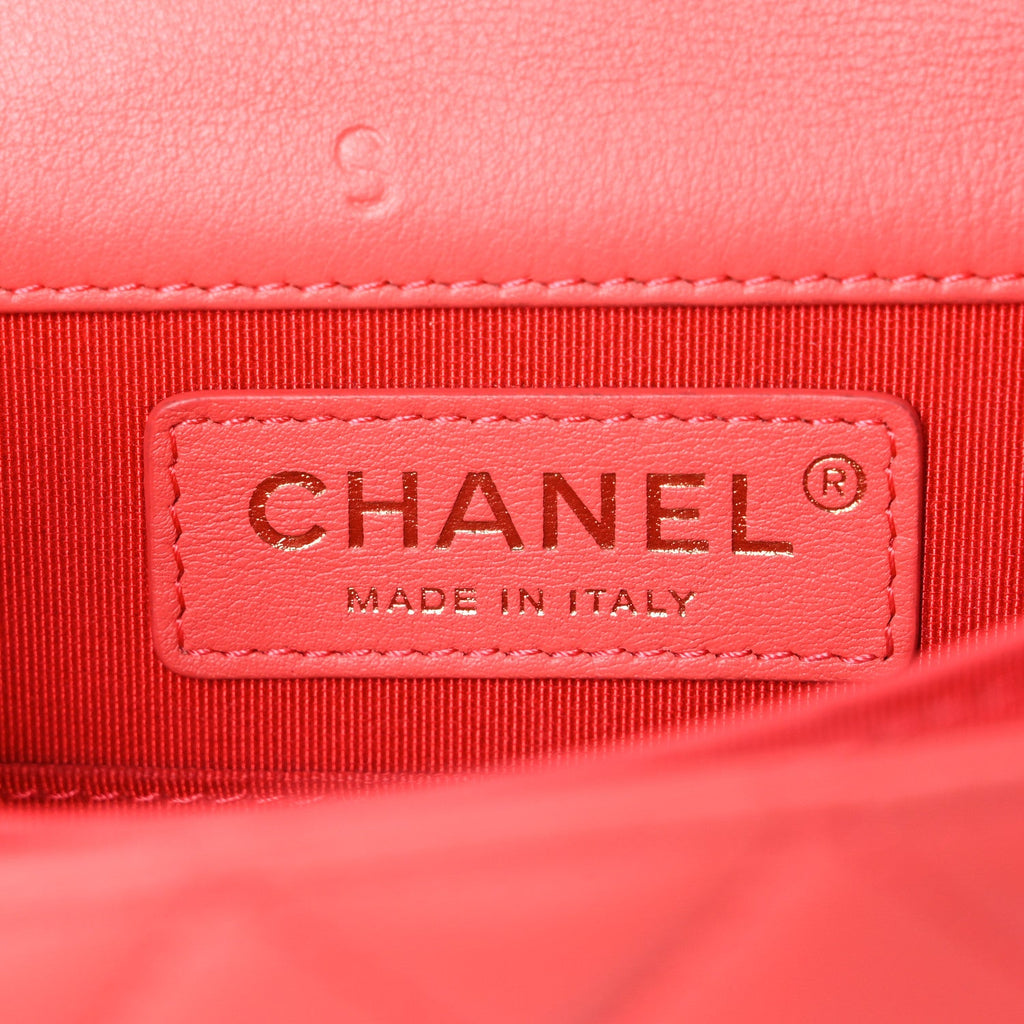 Chanel Calfskin Quilted North South Boy Flap Coral