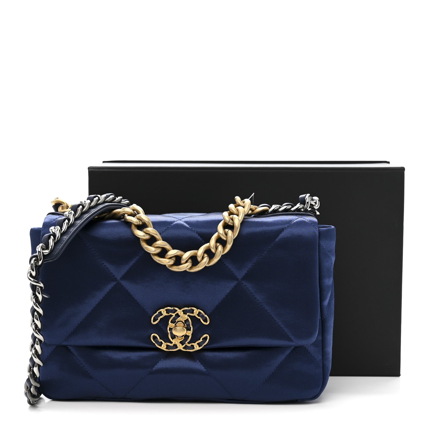 Chanel Satin Quilted Medium Chanel 19 Flap Blue