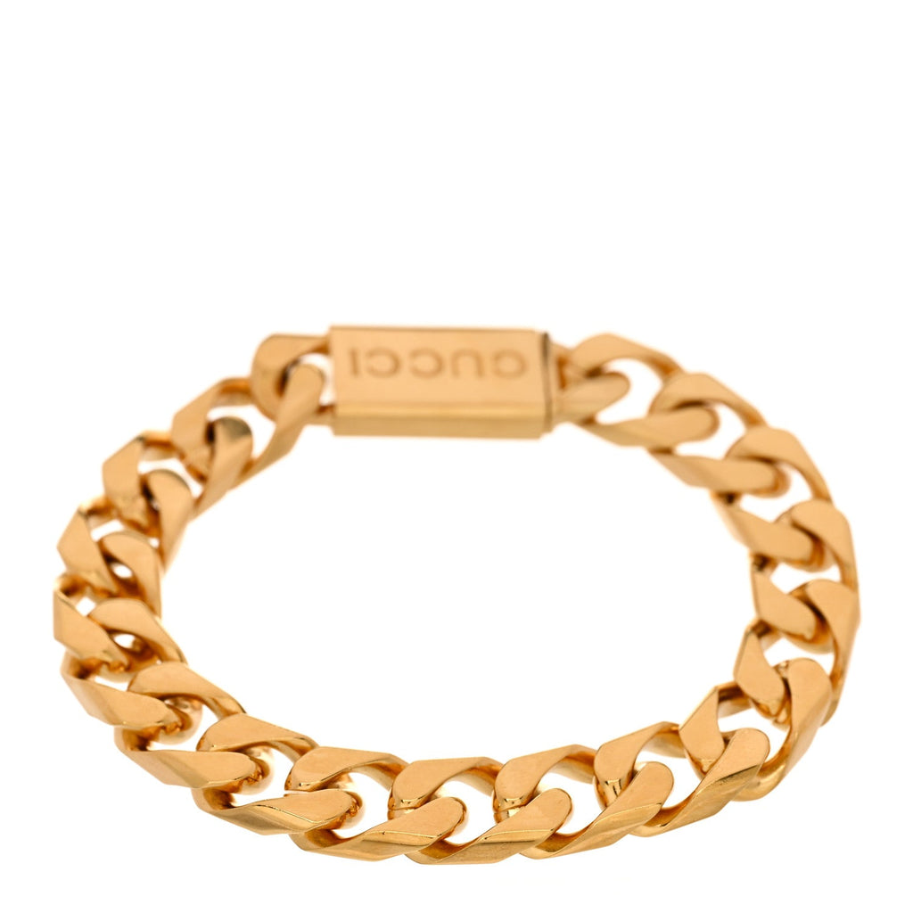 Gucci Metal Logo Curb Chain Bracelet Gold