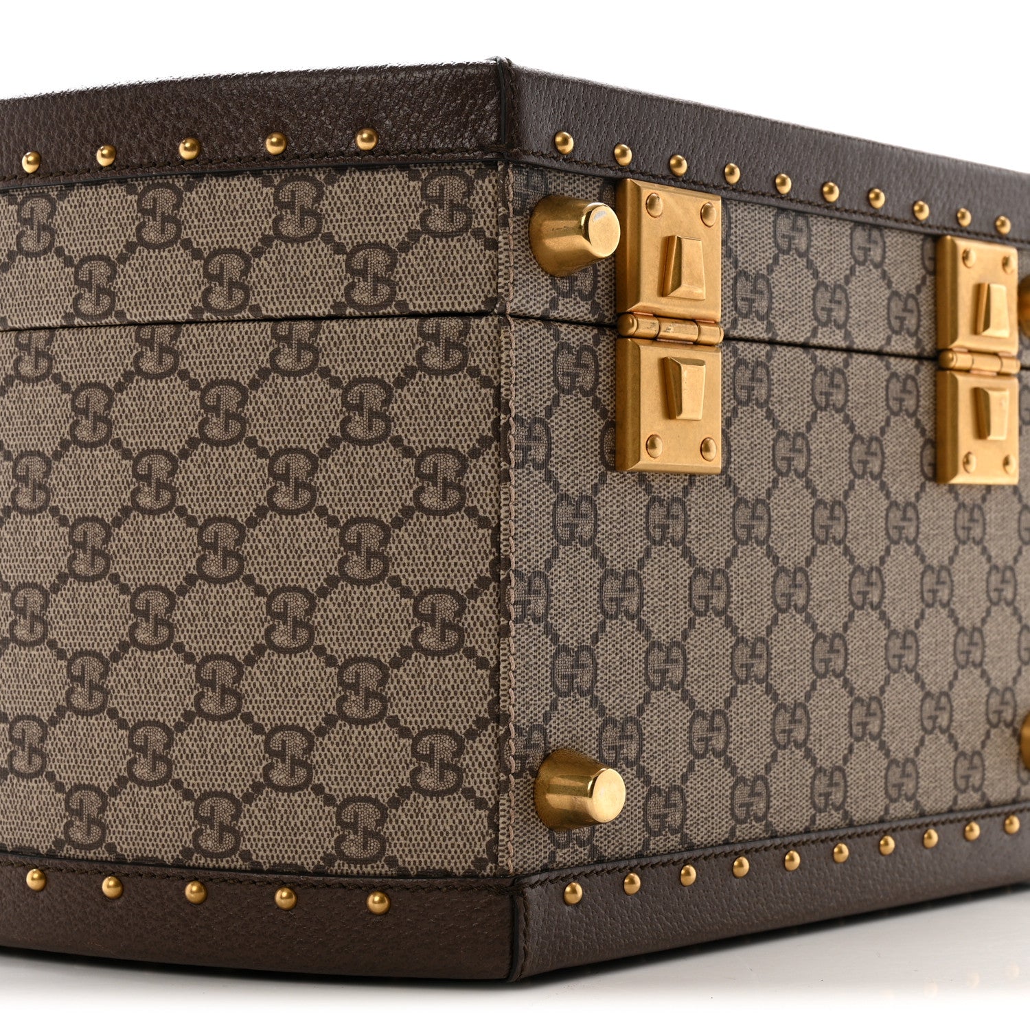 Gucci GG Supreme Monogram Textured Dollar Calfskin Web Savoy Hat Box Beige Ebony New Acero