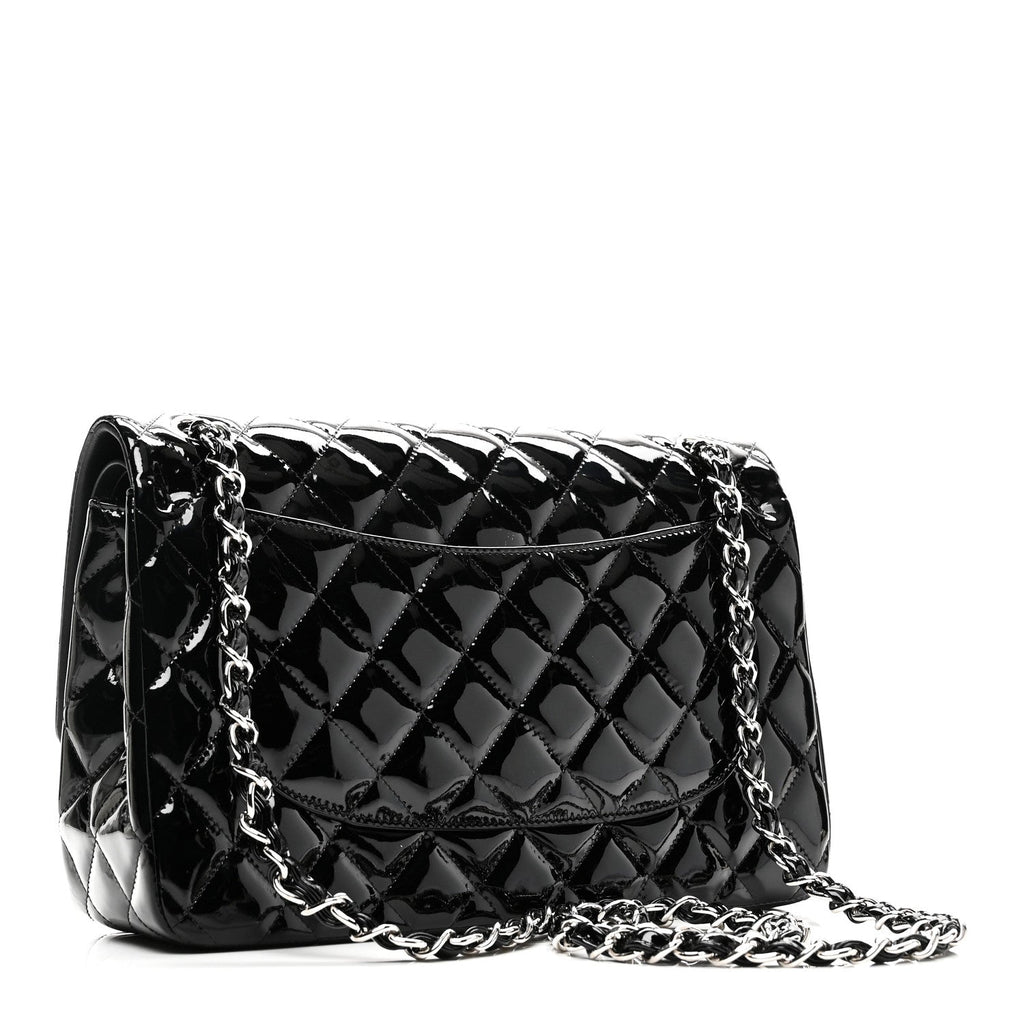 Chanel Patent Quilted Jumbo Double Flap Black
