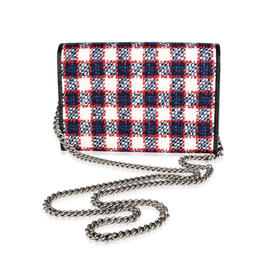 Gucci White, Marine, & Hibiscus Red Tweed Mini Dionysus Chain Wallet