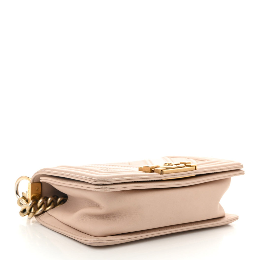 Chanel Caviar Suede Calfskin Chevron Quilted Small Boy Flap Light Pink