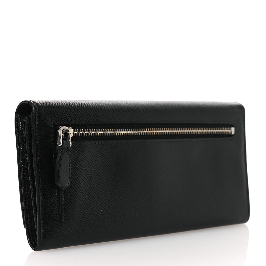 Prada Saffiano Triangle Continental Flap Wallet Black