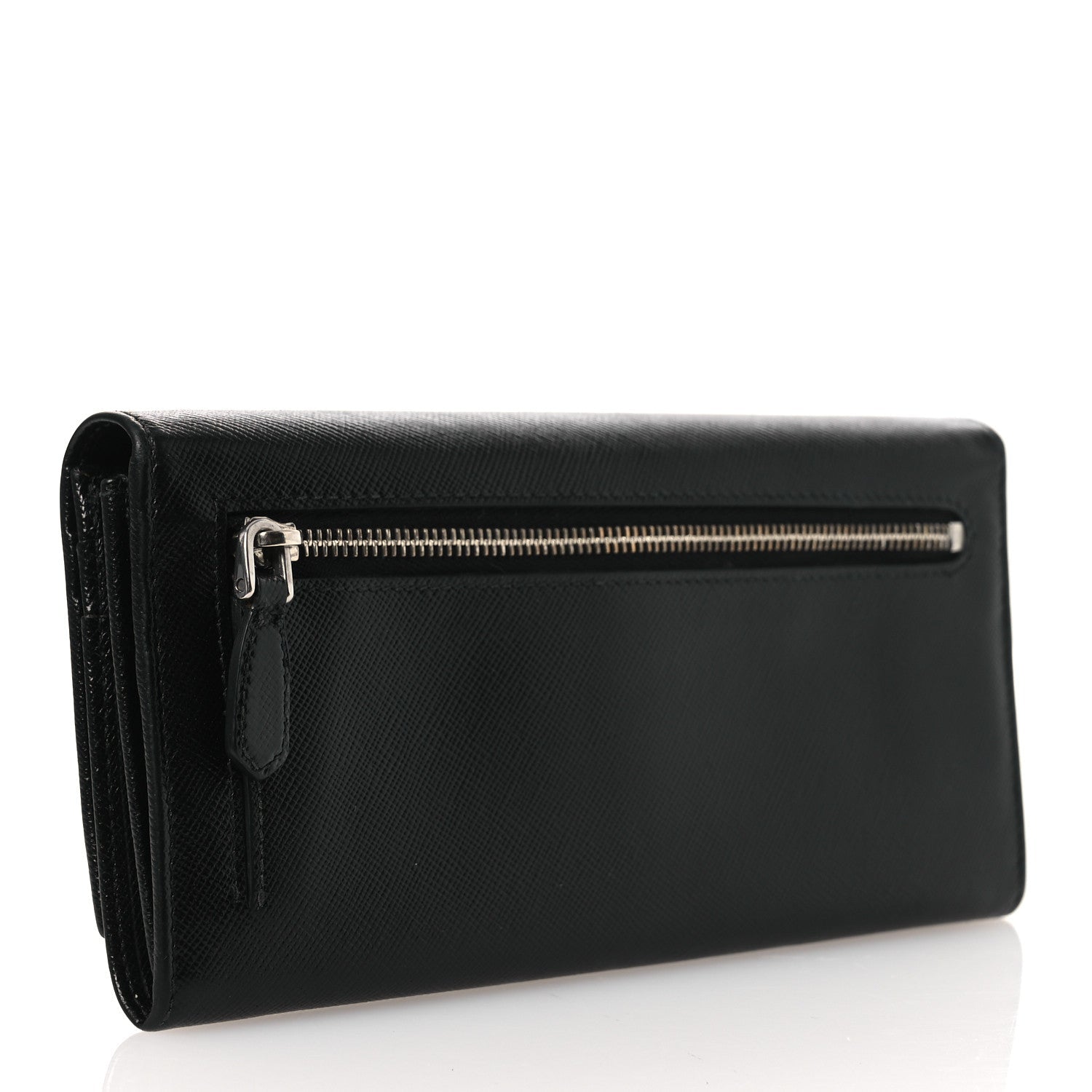 Prada Saffiano Triangle Continental Flap Wallet Black