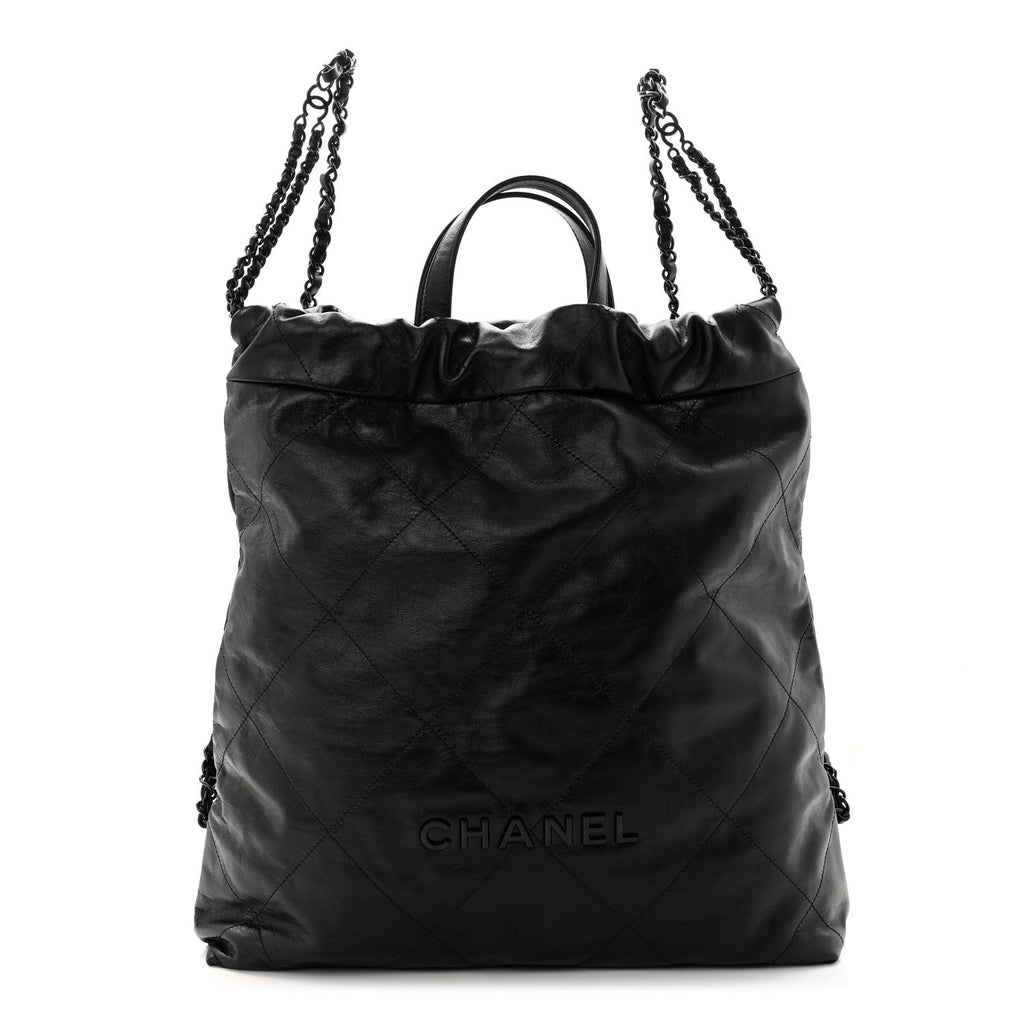 Chanel Shiny Calfskin Quilted Chanel 22 Backpack So Black