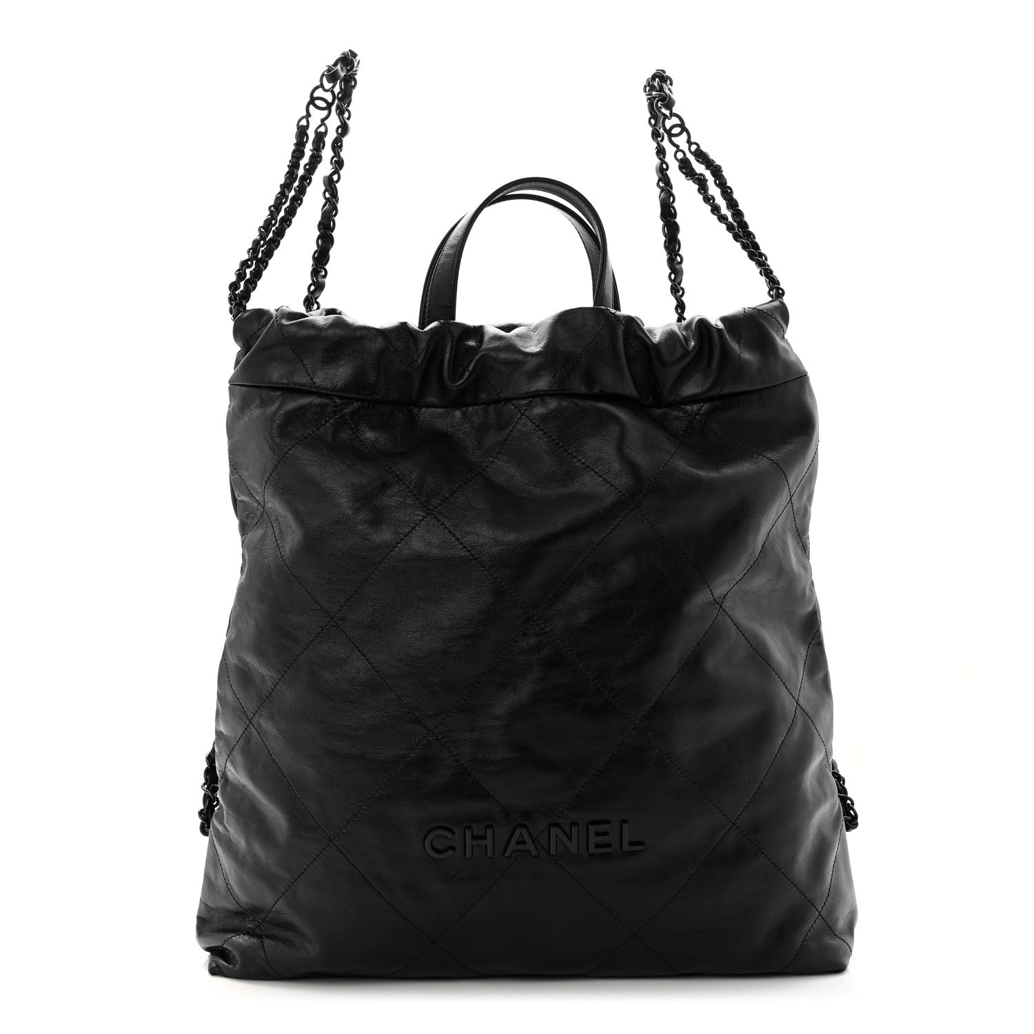 Chanel Shiny Calfskin Quilted Chanel 22 Backpack So Black