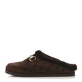 Gucci Suede GG Debossed Shearling Womens Horsebit Mules 36 Dark Brown