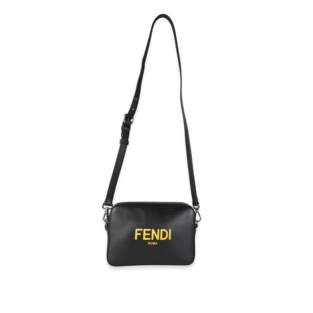 Fendi Black Calfskin & Sunflower Logo Mini Camera Bag