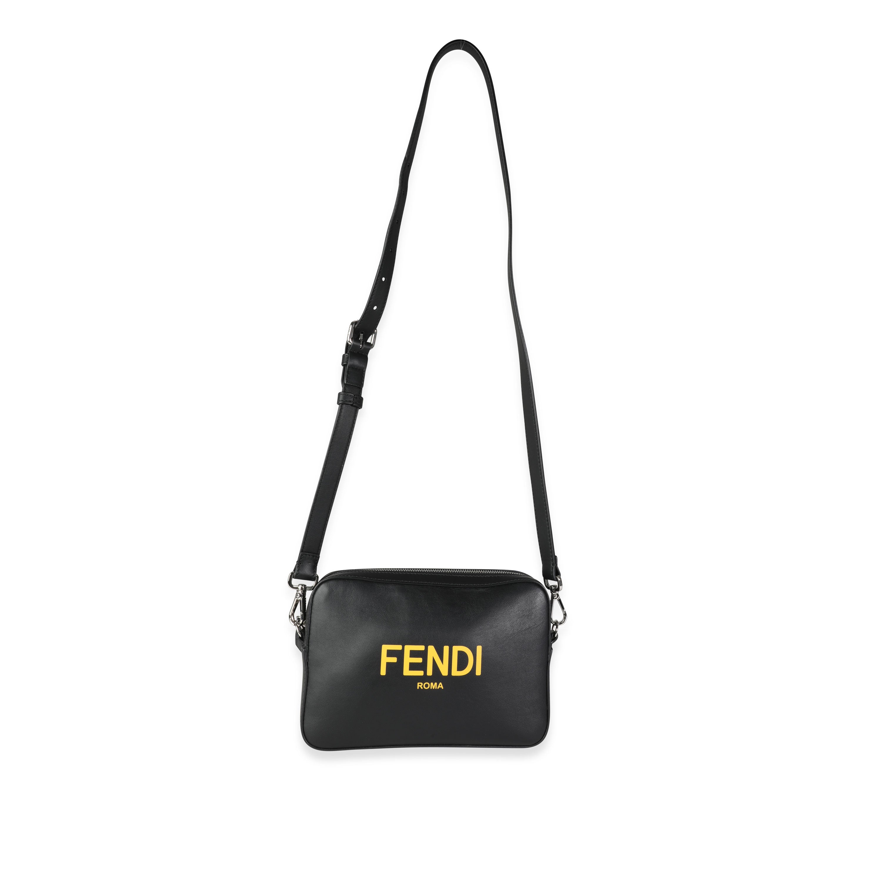 Fendi Black Calfskin & Sunflower Logo Mini Camera Bag