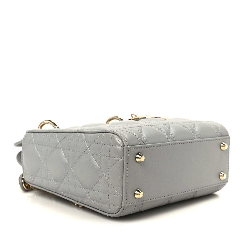 Christian Dior Metallic Lambskin Cannage Mini Lady Dior Grey