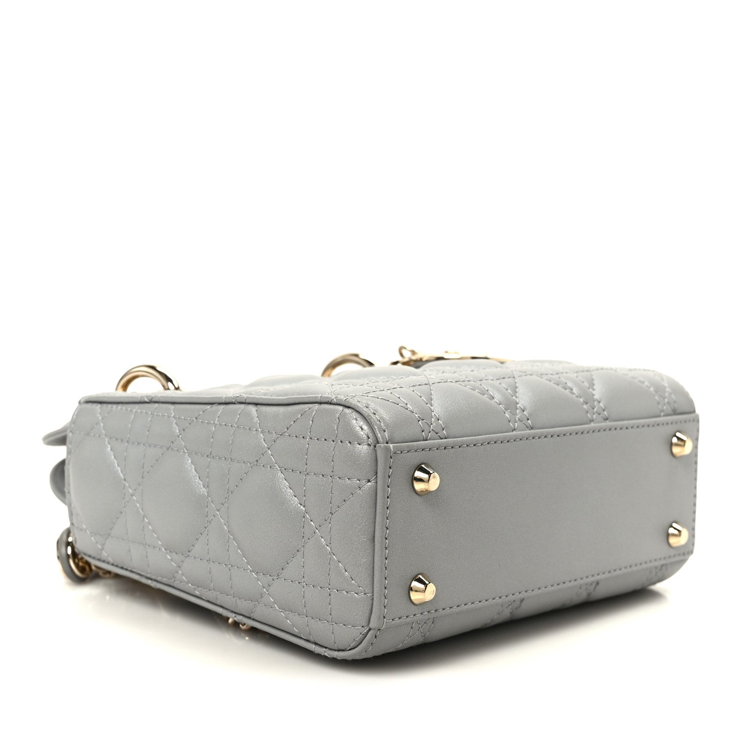 Christian Dior Metallic Lambskin Cannage Mini Lady Dior Grey