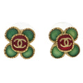Chanel Pierced Earrings Gold Green Clover A18C