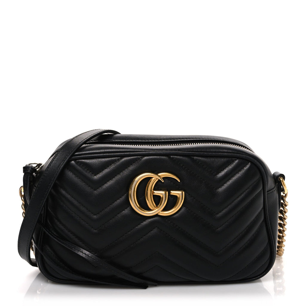 Gucci Calfskin Matelasse Small GG Marmont Chain Shoulder Bag Black