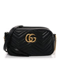 Gucci Calfskin Matelasse Small GG Marmont Chain Shoulder Bag Black