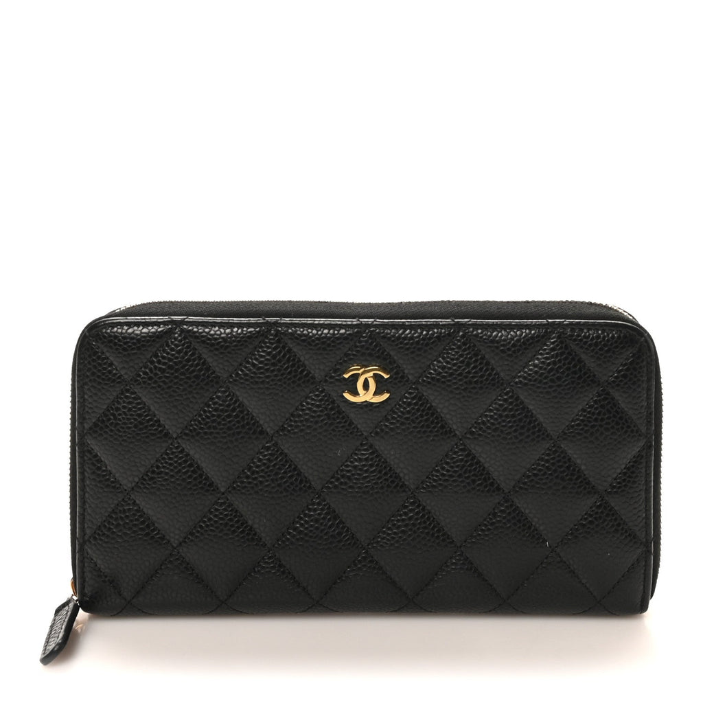 Caviar Quilted Large Gusset Zip Around Wallet Black