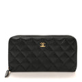 Caviar Quilted Large Gusset Zip Around Wallet Black