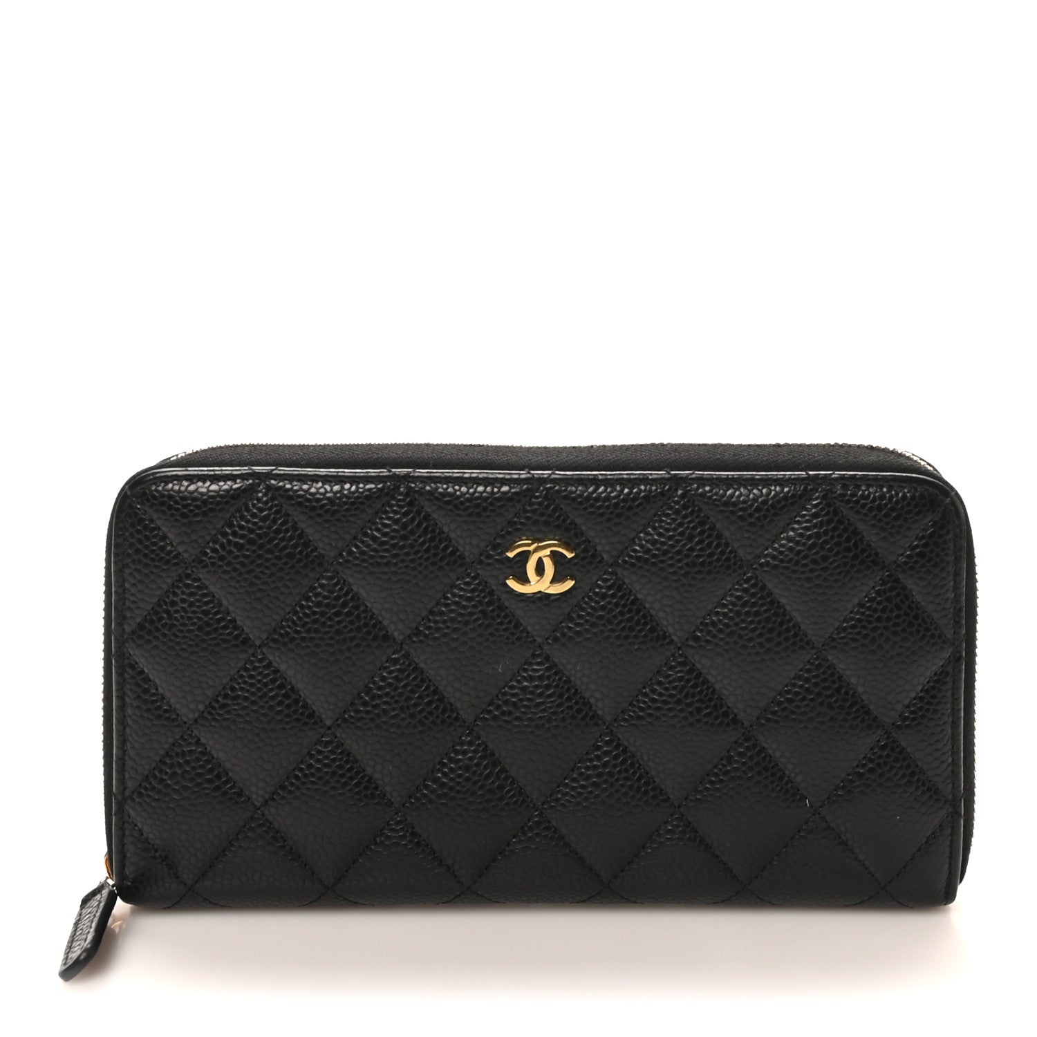 Caviar Quilted Large Gusset Zip Around Wallet Black