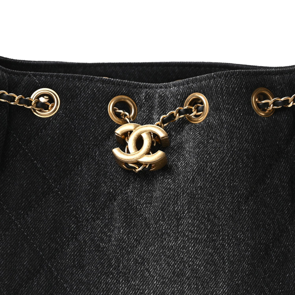 Chanel Washed Denim Quilted Mini Chanel 25 Handbag Black