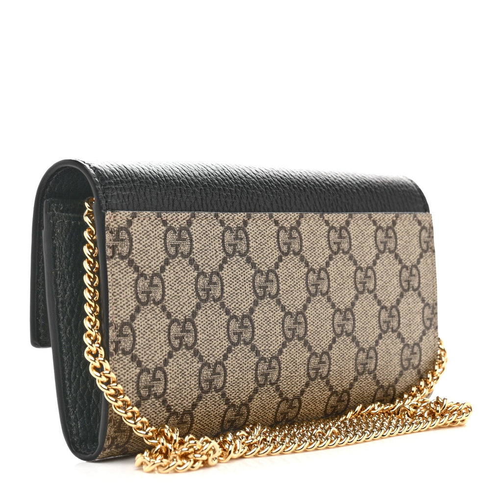 Gucci Dollar Calfskin GG Supreme Monogram Petite GG Marmont Wallet Chain Bag Black Beige Ebony