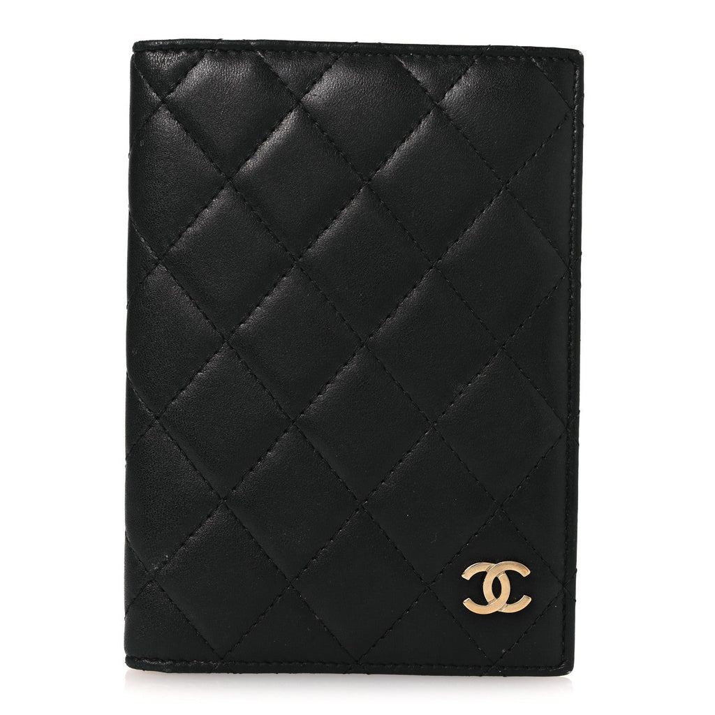 Chanel Lambskin Quilted Passport Holder Black