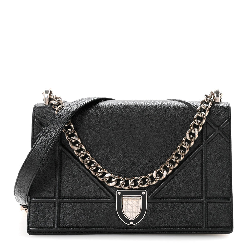 Christian Dior Grained Calfskin Medium Diorama Flap Bag Black