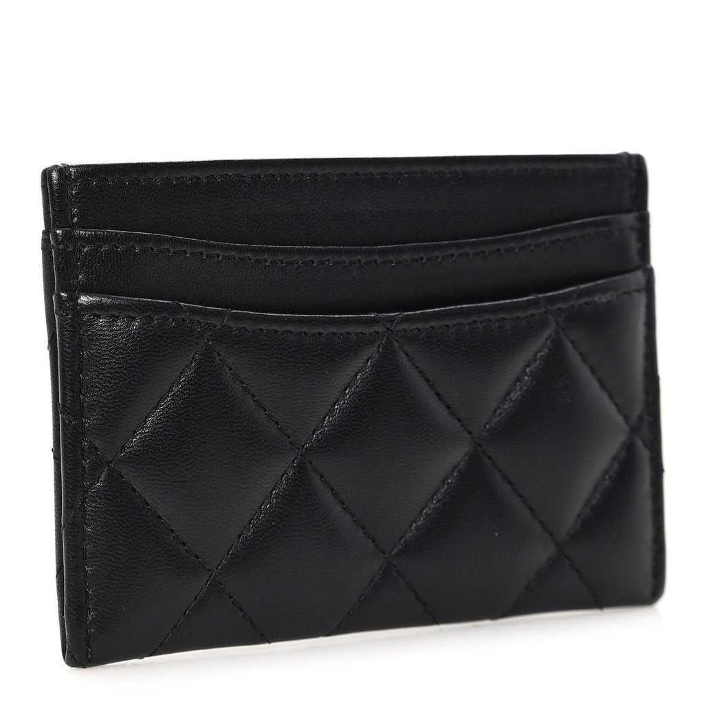 Pearly Lambskin Quilted Card Holder So Black