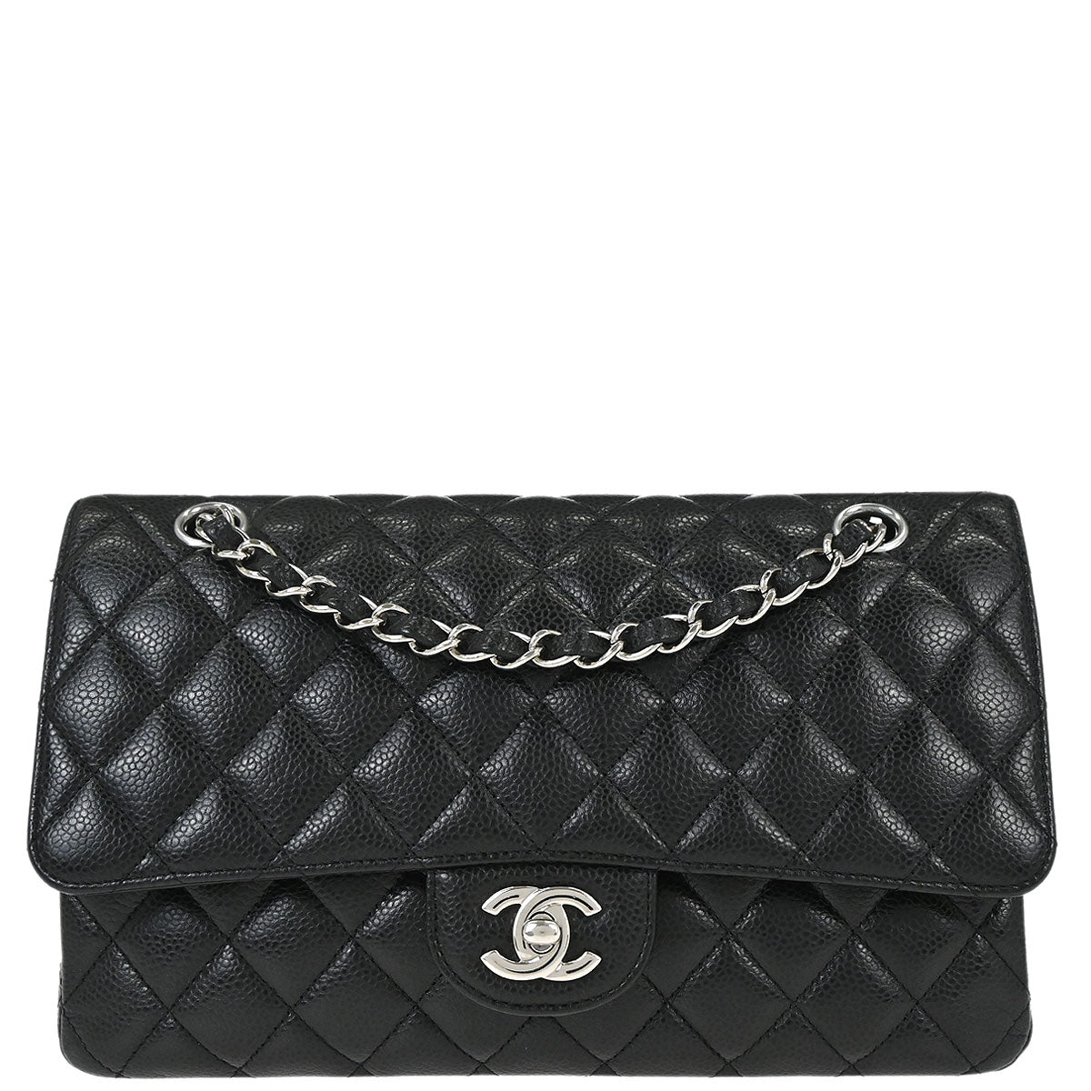 Chanel Black Caviar Skin Medium Classic Double Flap Shoulder Bag