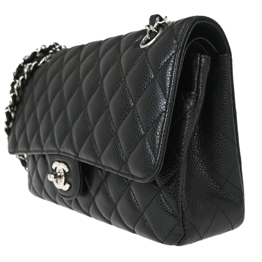Chanel Black Caviar Skin Medium Classic Double Flap Shoulder Bag