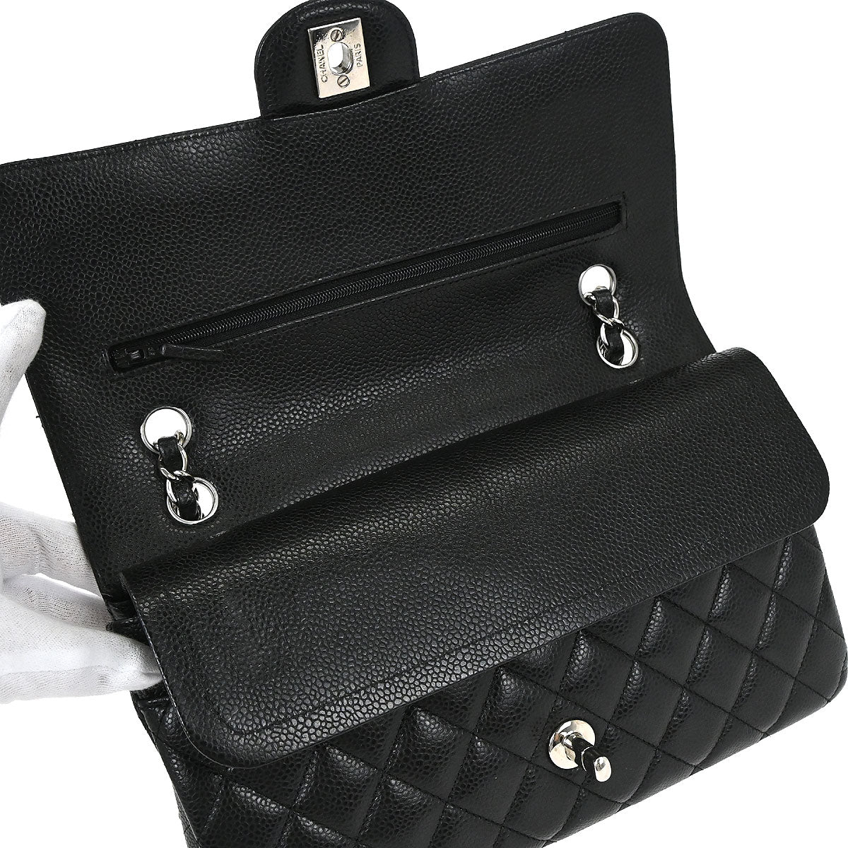 Chanel Black Caviar Skin Medium Classic Double Flap Shoulder Bag