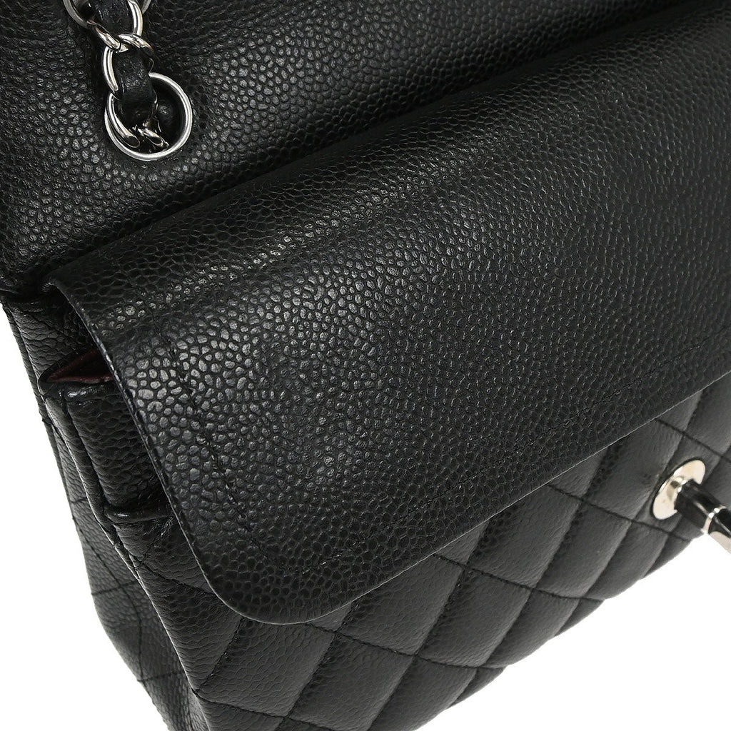 Chanel Black Caviar Skin Medium Classic Double Flap Shoulder Bag