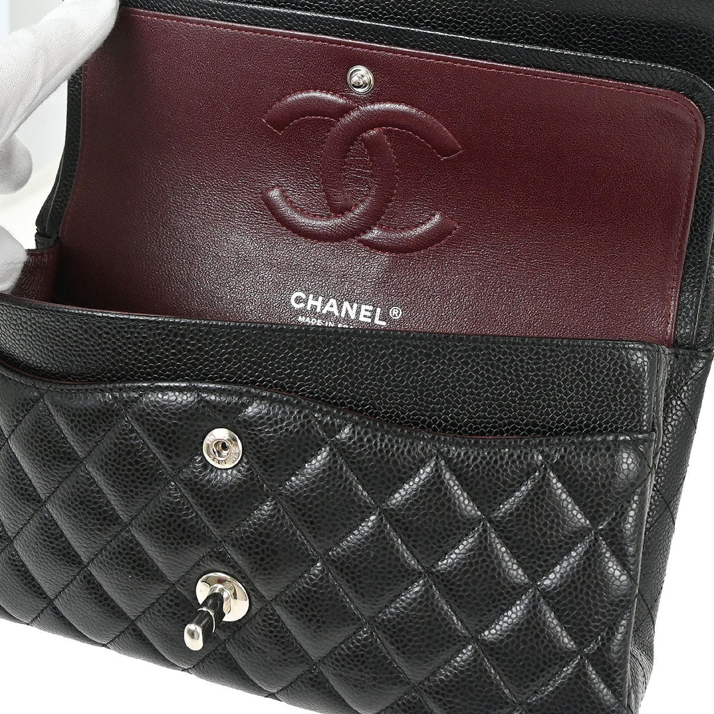 Chanel Black Caviar Skin Medium Classic Double Flap Shoulder Bag