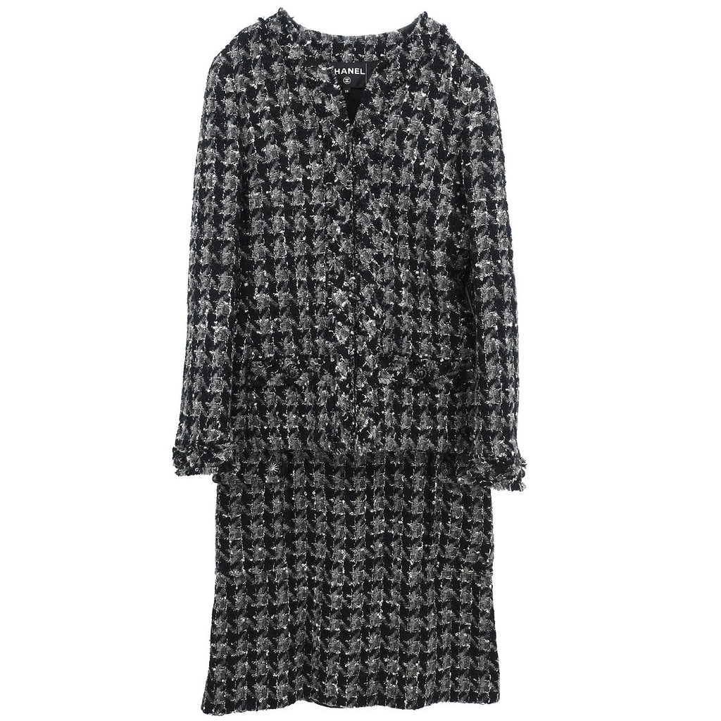 Chanel 2017 Tweed Setup Suit Jacket Skirt Black #38