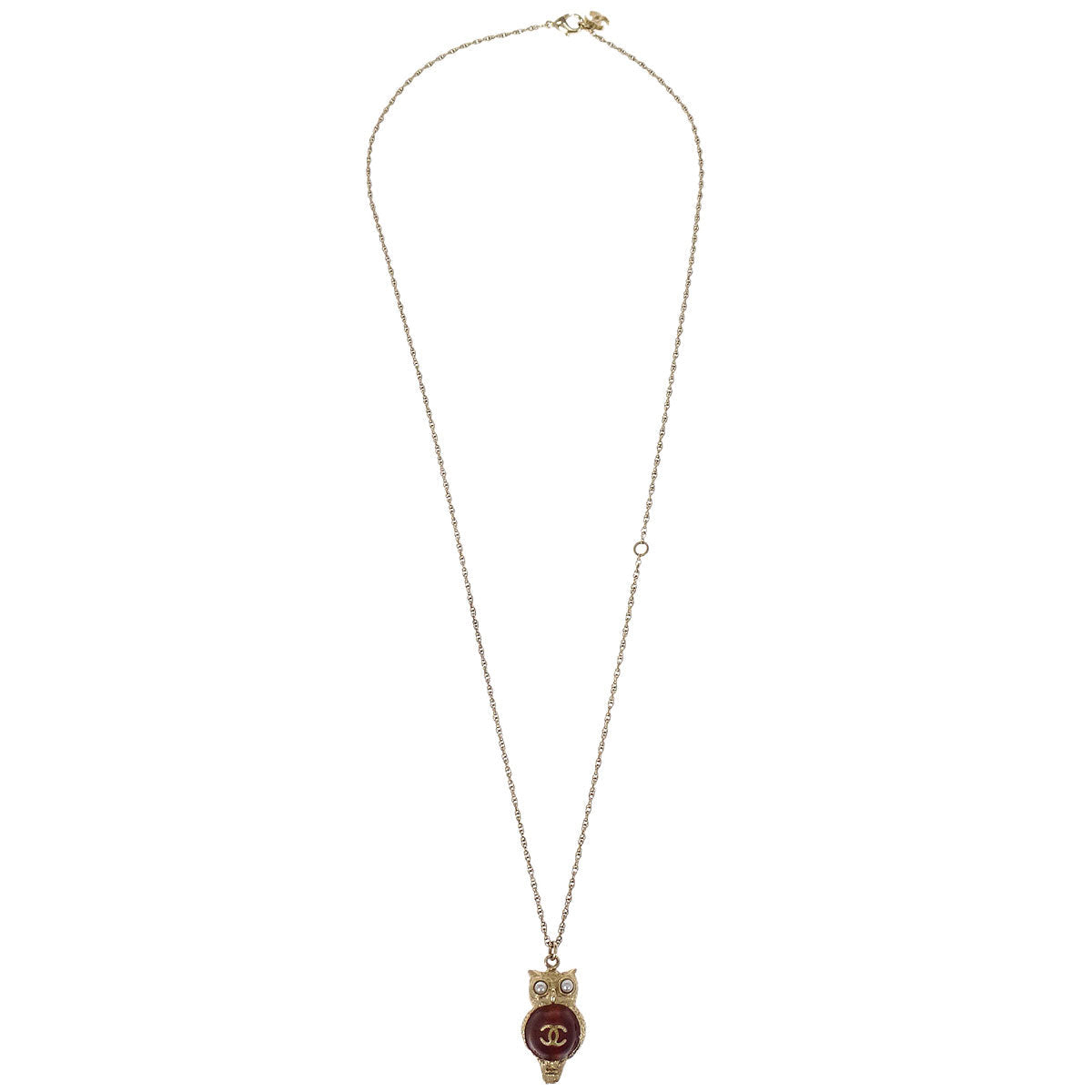 Chanel Chain Pendant Necklace Gripoix Costume Pearl Owl Gold A18C