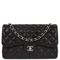 Chanel 2016-2017 Black Caviar Skin Jumbo Classic Double Flap Shoulder Bag