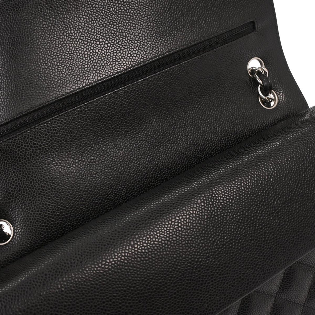 Chanel 2016-2017 Black Caviar Skin Jumbo Classic Double Flap Shoulder Bag