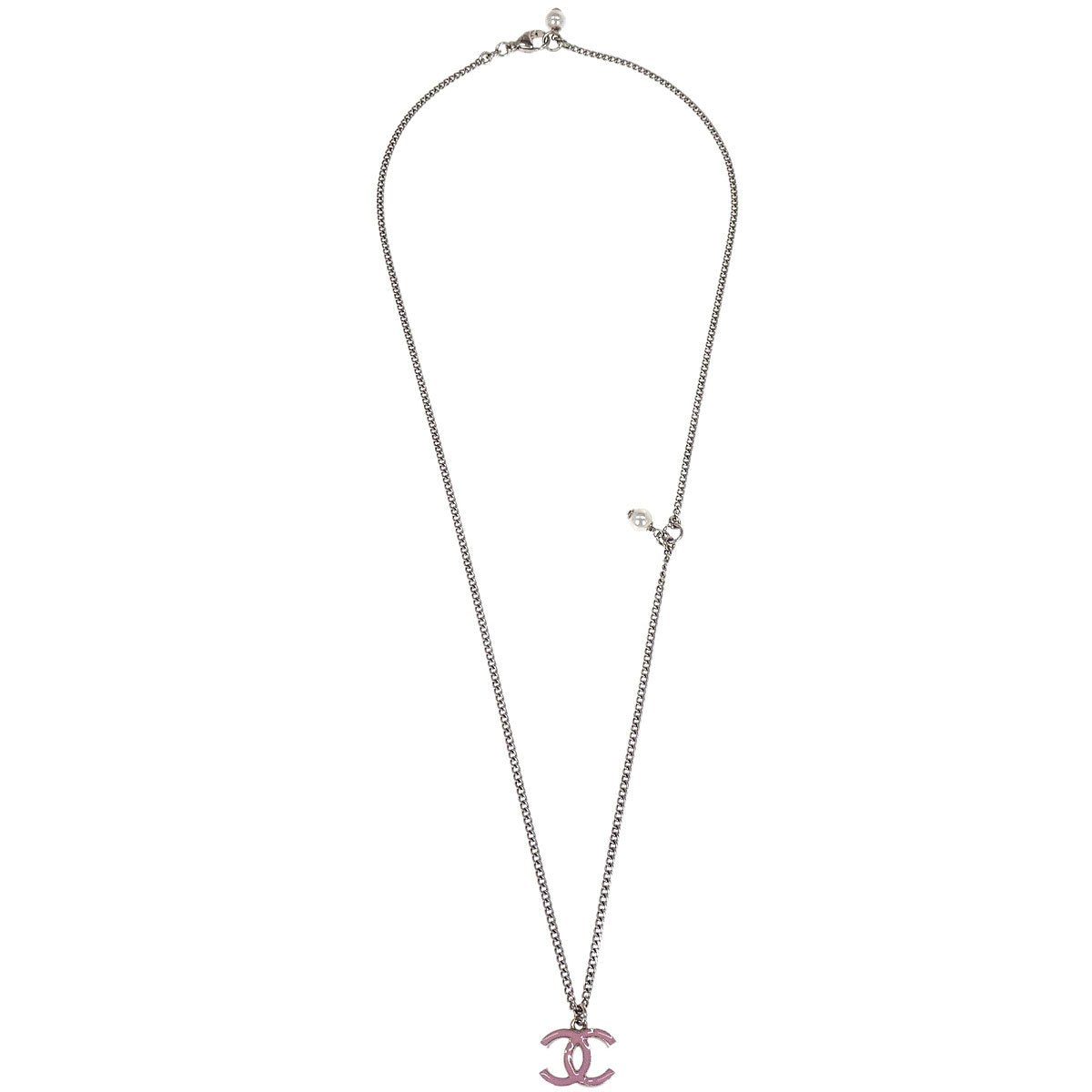 Chanel CC Chain Necklace Pendant Silver Costume Pearl C19C