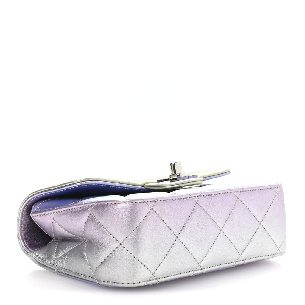 Chanel Gradient Metallic Calfskin Quilted Clutch Silver Blue Yellow Purple