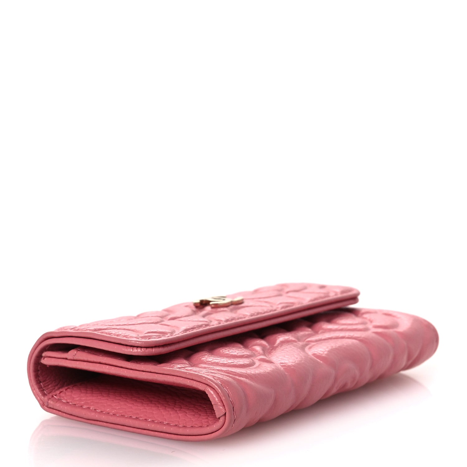 Caviar Camellia Embossed Card Holder Wallet Pink